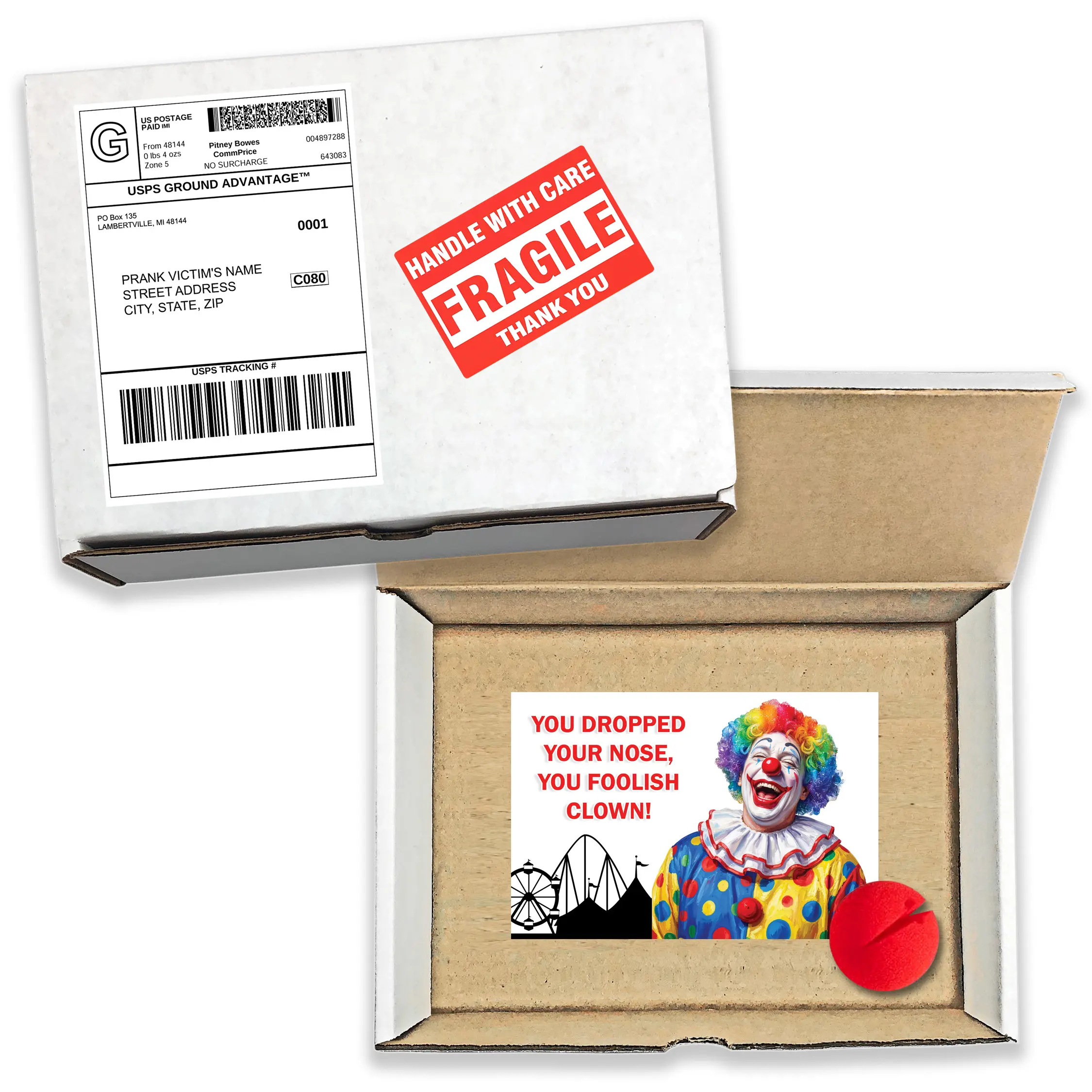 Foolish Clown Surprise Prank Box Mailed Directly to your Recipient - 100% Anonymously!