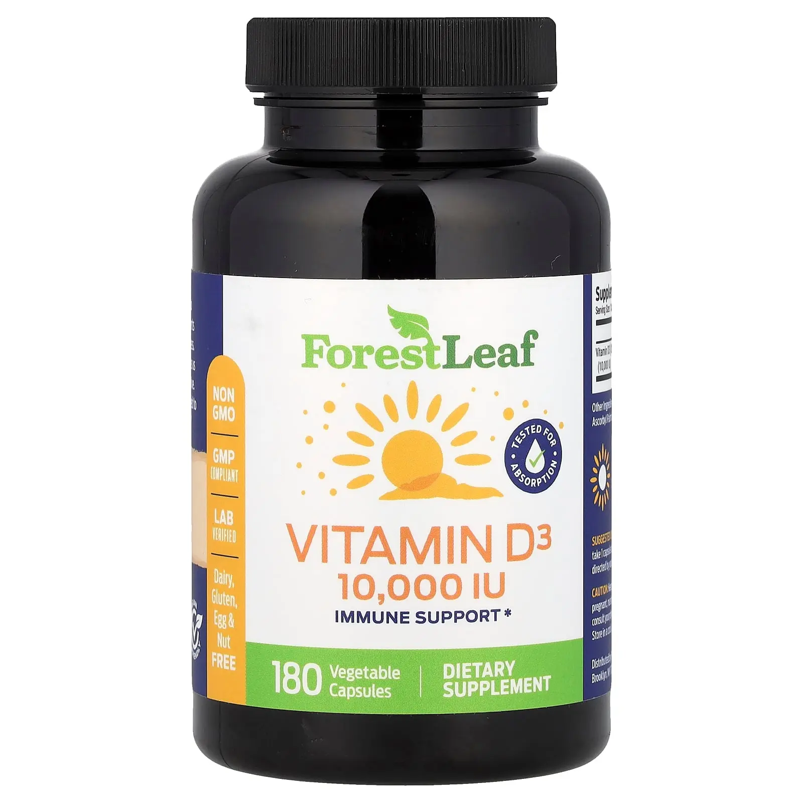 Forest Leaf Vitamin D3, 250 mcg (10,000 IU), 180 Vegetable Capsules