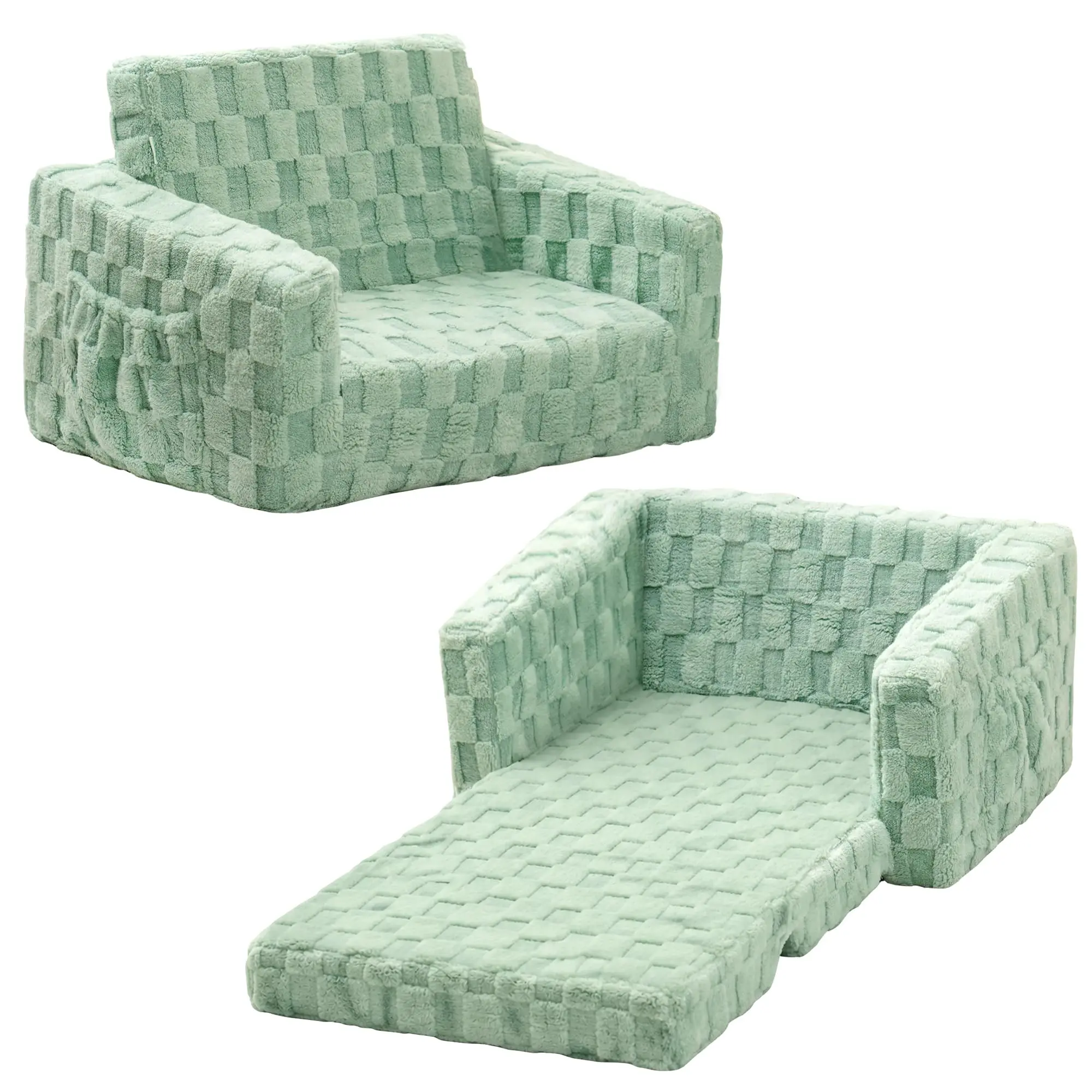 Toddler Couch for , 2-in-1 Blue  Fold Out Couch with Flip Open Sofa Lounger, Soft Flannel  Sofa Chair for Playroom Bedroom kid