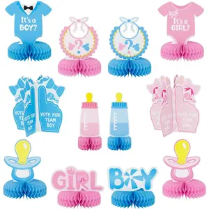 12 count Baby Gender Reveal Table Decorations, Boy or Girl Centercounts for Tables Honeycomb Centercounts Blue and Pink Table Decor for Baby Shower Pregnancy Announcements Newborn Party Supplies