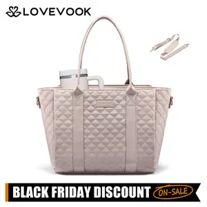LOVEVOOK Teacher Handbag Tote Bag for Women, Large Capacity Quilted Work Bag, Multi-Compartment Laptop Bag, Large Adjustable Strap Shoulder Bag, Multi-Function Multi-Purpose Suitable for Travel
