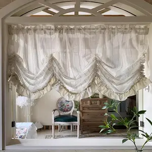 French Cream Style Valance Curtain, 1 Count Wave Edge Short Curtain, Window Curtain, Home Decoration Curtain for Home Living Room Bedroom, Home Decor