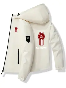 Men's Fashion Jacket with Kenworth Logo, Stylish Zipper Pockets, Casual Hooded Design, Polyester Material, Spring & Fall Outerwear, Casual Fashionable Outerwear