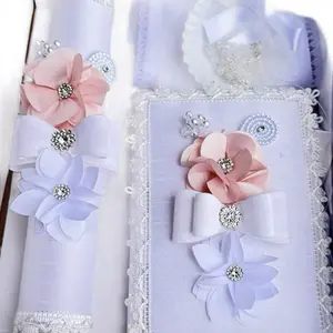 Baptism  Candle Set with 8”Candle, Rosary, New Testament & Decorative Elements in Box for Girls English & Spanish Ivory