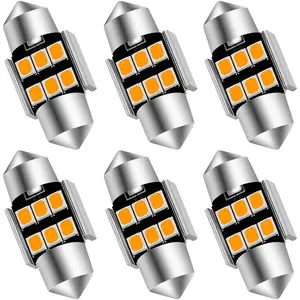 6614 6641 6612F 6615 F30-WHP TS-14V1CP 29MM 1.14inch Colorful LED Car Interior Light Bulb Amber Yellow Super Bright 6SMD Chip Suitable for Cars SUVs Trucks Sun Visor Vanity Mirror Light (6 Pack)