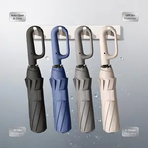 "Black Carabiner Travel Umbrella"-Hands-Free Commute-automatic opening portable,windproof commute,portable sun protection,school office travel,essential household item,cool product,heavy duty load,travel size cute,sturdy construction
