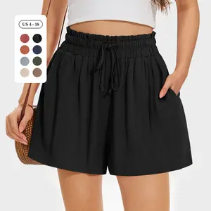 UEU Womens Linen Pants Summer Wide Leg Casual Loose High Waist Drawstring Palazzo Capri with Pockets