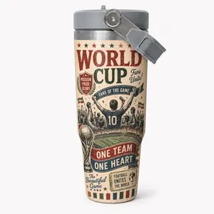 Football Match Day Stainless Steel Insulated Flask, Portable Travel Water Bottle with Lid and Handle, Reusable Drinkware Gift for Sports Fans