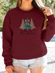 Women's Christmas Snowflake Long Sleeve Round Neck Pullover Sweatshirt, Casual Fitted Design, Available in 9 Colors