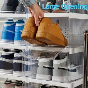 3-Tier Foldable Shoe Storage Cabinet, Clear Stackable Shoe Organizer with Flip Doors for Sneakers, Closet & Entryway