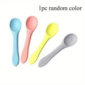 Random Color Silicone Baby Spoon, Soft Baby Feeding Spoon, Baby Food Supplement Spoon, Kitchen Utensils for Home Use