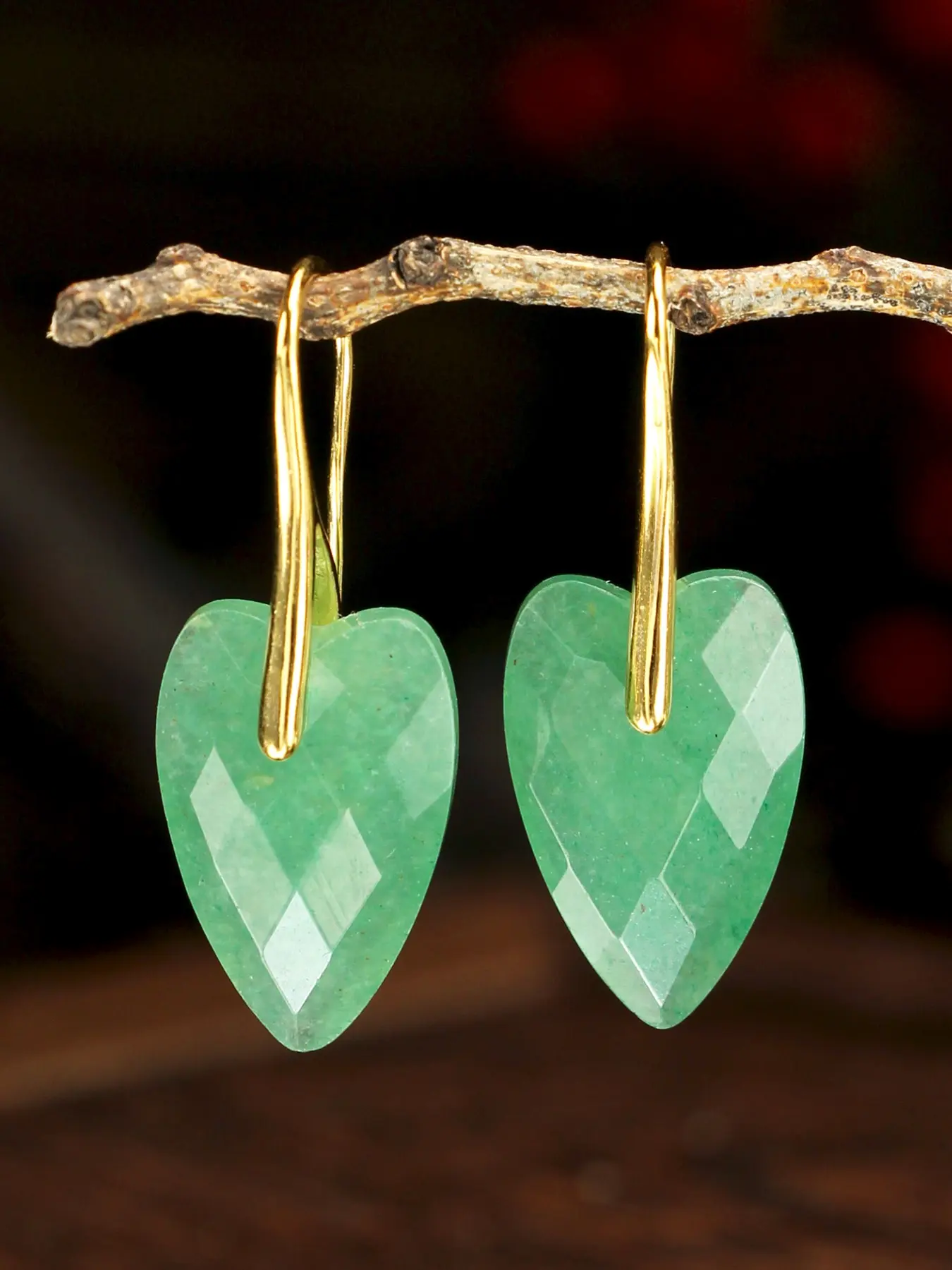 Elegant Aventurine Heart Earrings, Faceted Crystal Copper Hook, High-End Jewelry for All Seasons