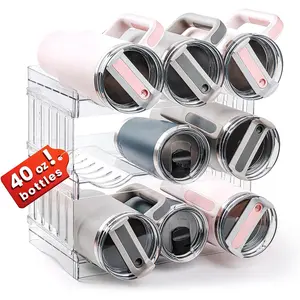 Water Bottle Storage Holder for Stanley Cup Accessories, Fridge Kitchen Cabinet Organizer and Storage for 40 oz Tumbler with Handle,Wine Bottle Rack, Kitchen Decoration, Room Decoration， Stackable Plastic Travel Mug Cup Rack Gifts