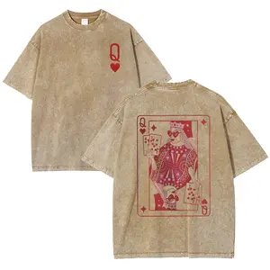 Women'S Spring And Summer Vintage Style Short-Sleeve T-Shirt Featuring a Queen Playing Card Print, Made of Pure for Casual Wear