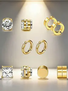 Fashionable Magnetic Stainless Steel Ear Clips Set, Various Colors Available, Perfect for Daily Use or Parties, Great Gift Idea, Magnetic Stud Earrings