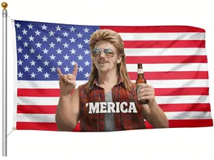 MERICA Hand-Held Mullet Man American Flag, 3x5 Ft Durable Polyester Patriotic USA Banner with Bold Design, Home & Garage Decor Gift for Man Caves (Indoors/Outdoors Use)