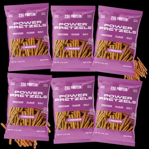 High Protein Pretzel Sticks, Cinnamon 23g Protein per Bag Dairy Free, Savory and Crunchy Low Calorie Snack for Active Adults, Great for Gym, Work, or On-the-Go, 2 oz (6 Pack)