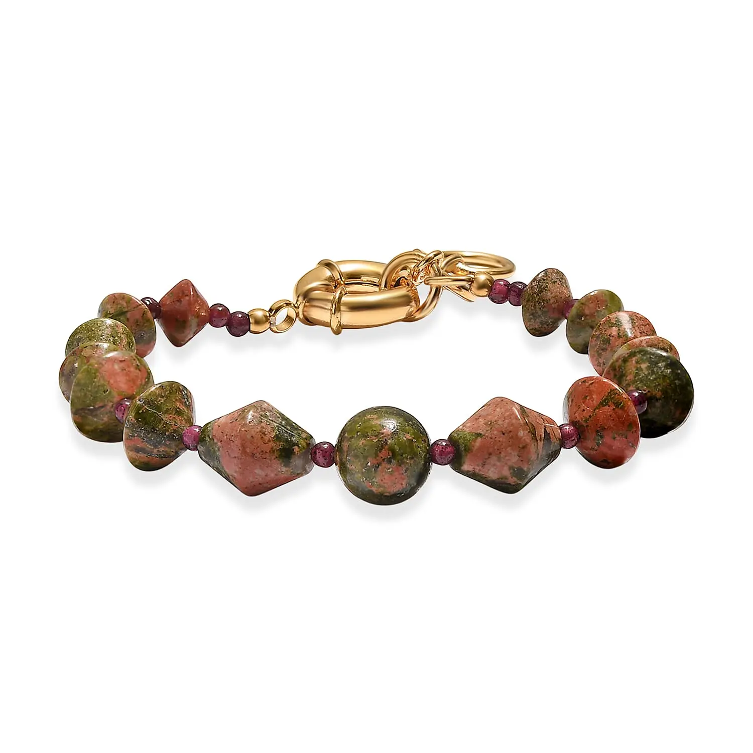 EverTrue Mozambique Garnet, Unakite Bracelet in 18K YG Plated (7.25 In) 63.00 ctw