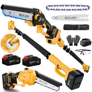 2-in-1 Electric Pole Saws for Tree Trimming, 6 Inch Mini Chainsaw Cordless with Extension Pole, 2 x 4000mAh Batteries,Battery Powered Pole Chain Saw, Tree Trimmer Limb Branch Cutter Pruner