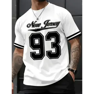 [93 Graphic Print Casual T-Shirt] New Jersey 93 Graphic Print Men's Casual T-Shirt - Crew Neck, Short Sleeve, Polyester Blend, Machine Washable - Perfect for Summer, Sports & Leisure