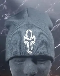 Black & White Ankh Beanie (8 inch)
