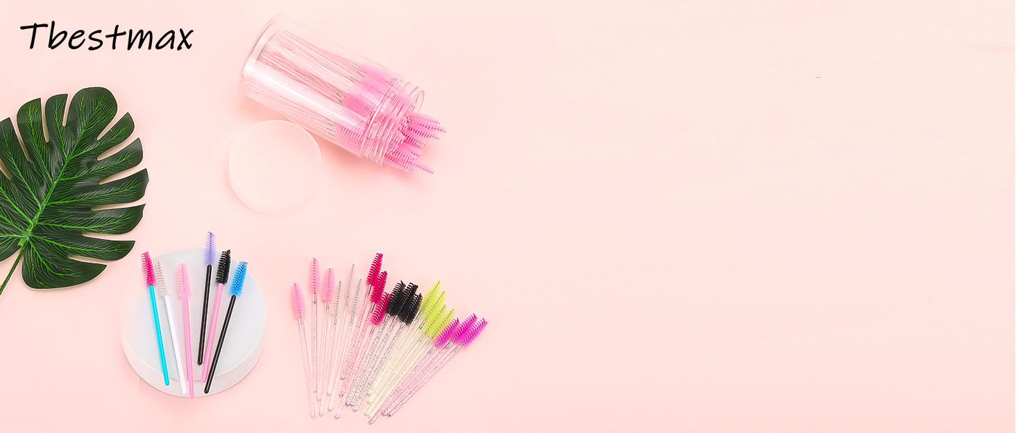 Crystal Eyebrow Spoolies Brush for Eyelash Extensions 100 Pcs Disposable Mascara Wands Black Lash Brushes Bendable Screw Type Head