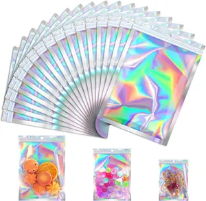 Smell Proof Bags 100 Pcs | 4x6 Inch Mylar Resealable | with Clear Window Holographic | for Jewelry Snack Candy Small Business