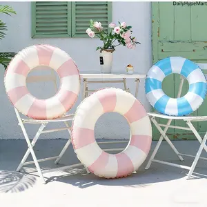 Striped Inflatable Swim Ring, Thickened PVC Pool Float, Outdoor Water Safety Ring for Adults & Kids