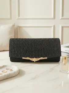 Elegant Glitter Textured Clutch Bag, Decorative Clasp, Luxury Evening Handbag for Women, Party Wedding Formal Occasions