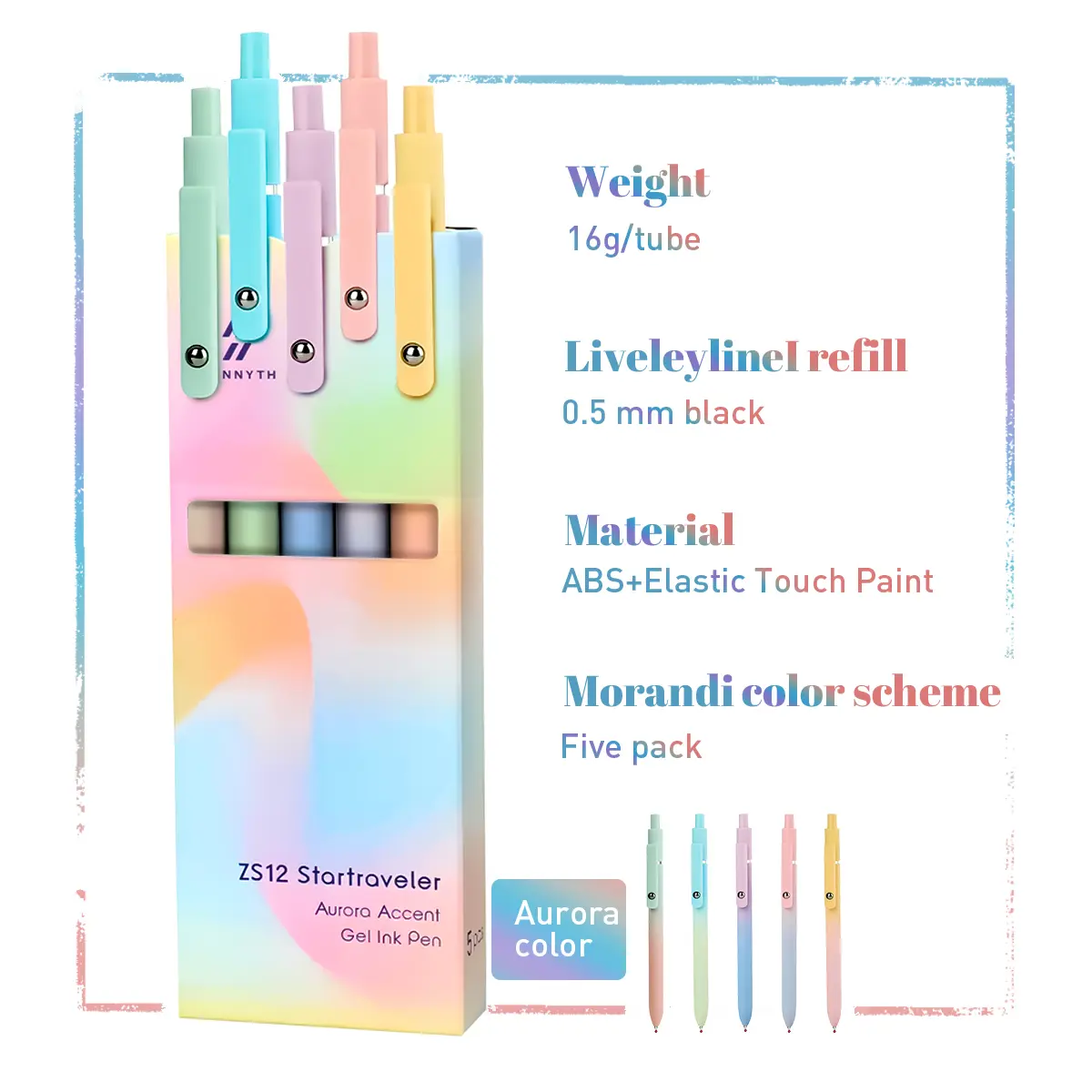 5 Pcs 0.7mm Quick Dry Black Ink Pens Fine Point Smooth Writing Pens, Cute Office School Supplies Gifts for Women (5 Pcs Gradient-Black Ink)