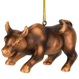 Tree Buddees Bronze Bull Market Stock Trading Day Trader Christmas Ornament Hand-Painted Resin Wall Street Bull Symbol Uptrend Decor