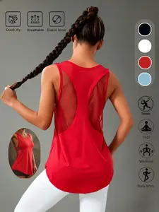 Women's Mesh Patchwork Tank Top, Breathable Quick-Dry Workout Sleeveless Activewear Vest, Slim-Fit Yoga Running Shirt, All-Season Casual Sportswear