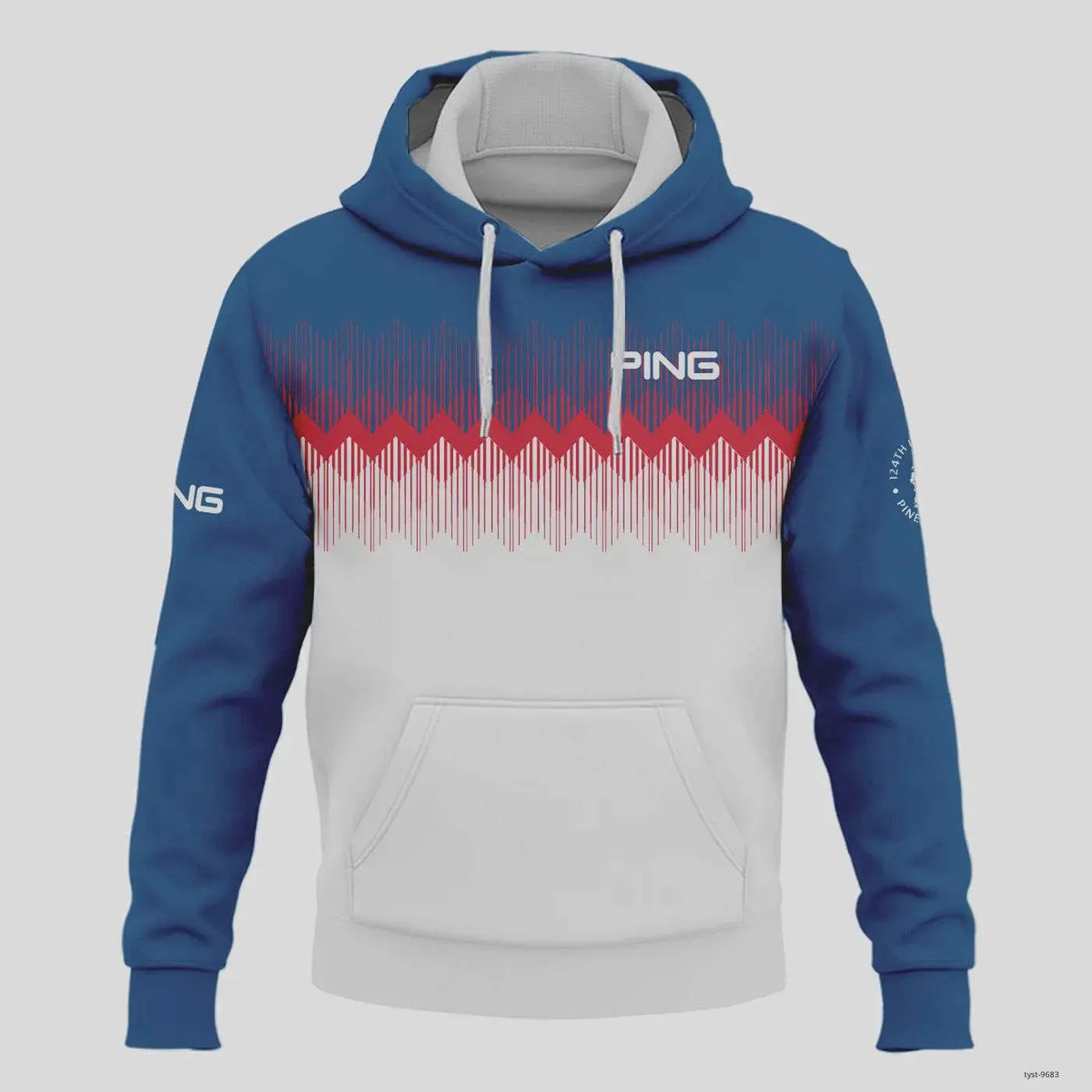 Ping 124th U S Open Pinehurst Golf Hoodie Shirt in Blue Red Fabric Pattern - Stylish and Comfortable