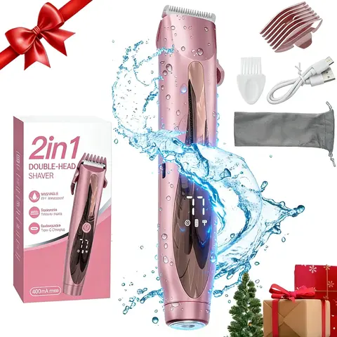 2026 New Women's 2-in-1 Cordless Waterproof IPX7 Electric Trimmer - Hypoallergenic Dual Precision Heads, Trimmer Blades, Intimate Grooming, Wet/Dry Safe, Beach Prep, Bikini Line Smooth Personal Care Appliance