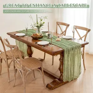 1pc Cheesecloth Table Runner - 90x300/400cm (35.4''x118.1''/157.4''), Semi-Translucent Pleated Gauze, Bohemian/natural Style, Washable Polyester, for Wedding/Halloween/Daily Life/DIning Romm/Living room/Banquet/Outdoor/Pastoral/Rural/Backyard/DIY
