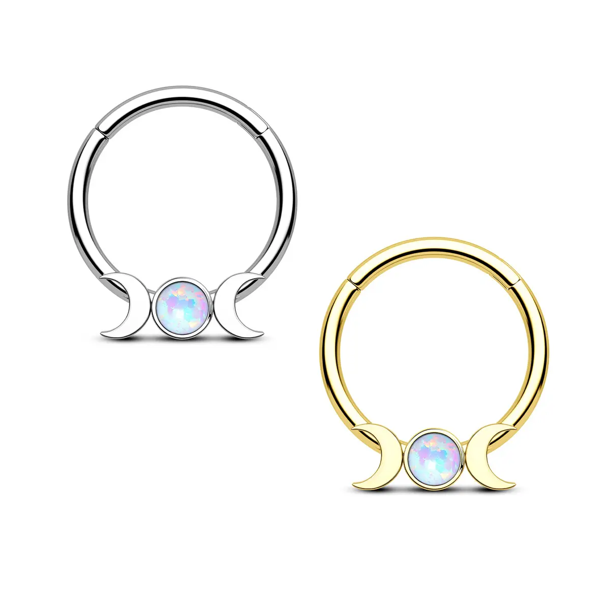 Oufer 14G-16G Moon Phase Hinged Segment Septum Ring, Septum Piercing Jewelry, Nose Rings