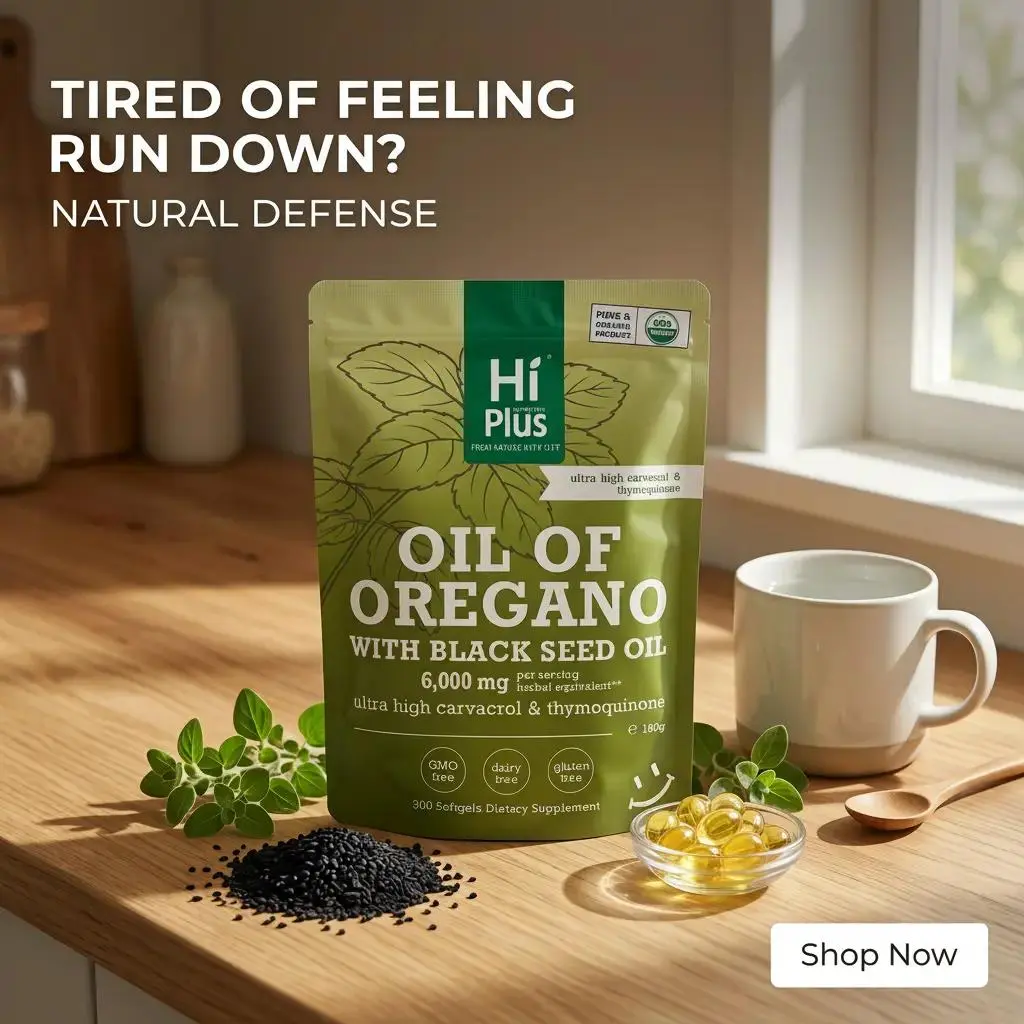 HiPlus Oregano Oil with Black Seed Oil Softgels | Immune Support,Antioxidant Boost | with Black Seed Oil & High Carvacrol | Non-GMO, Plant-Based | 300 Count