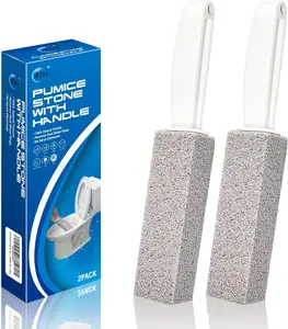 Pumice Stone Toilet Bowl Cleaner with Handle - 2 Pack, Effortlessly Removes Limescale, Hard Water Rings, Calcium Buildup, Iron & Rust Stains from Tile, Bath, Kitchen & Household Surfaces. Ideal for a Sparkling Clean! 4TH