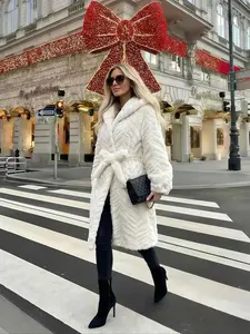 Women's Faux Fur Coat, Winter Fashionable Long Sleeve Hooded Jacket, Casual Loose Fit Medium-Length Outerwear for Daily Wear