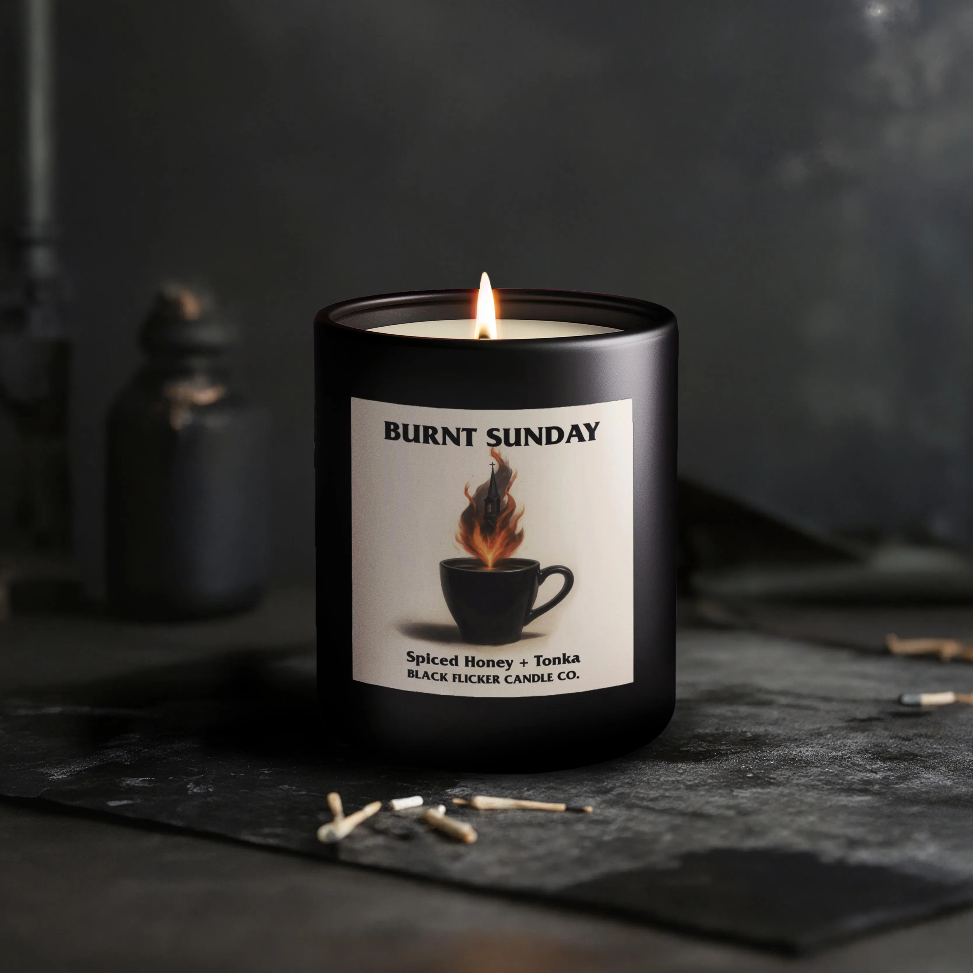 ☕🔥 Burnt Sunday - Matte Black 10oz Soy Candle