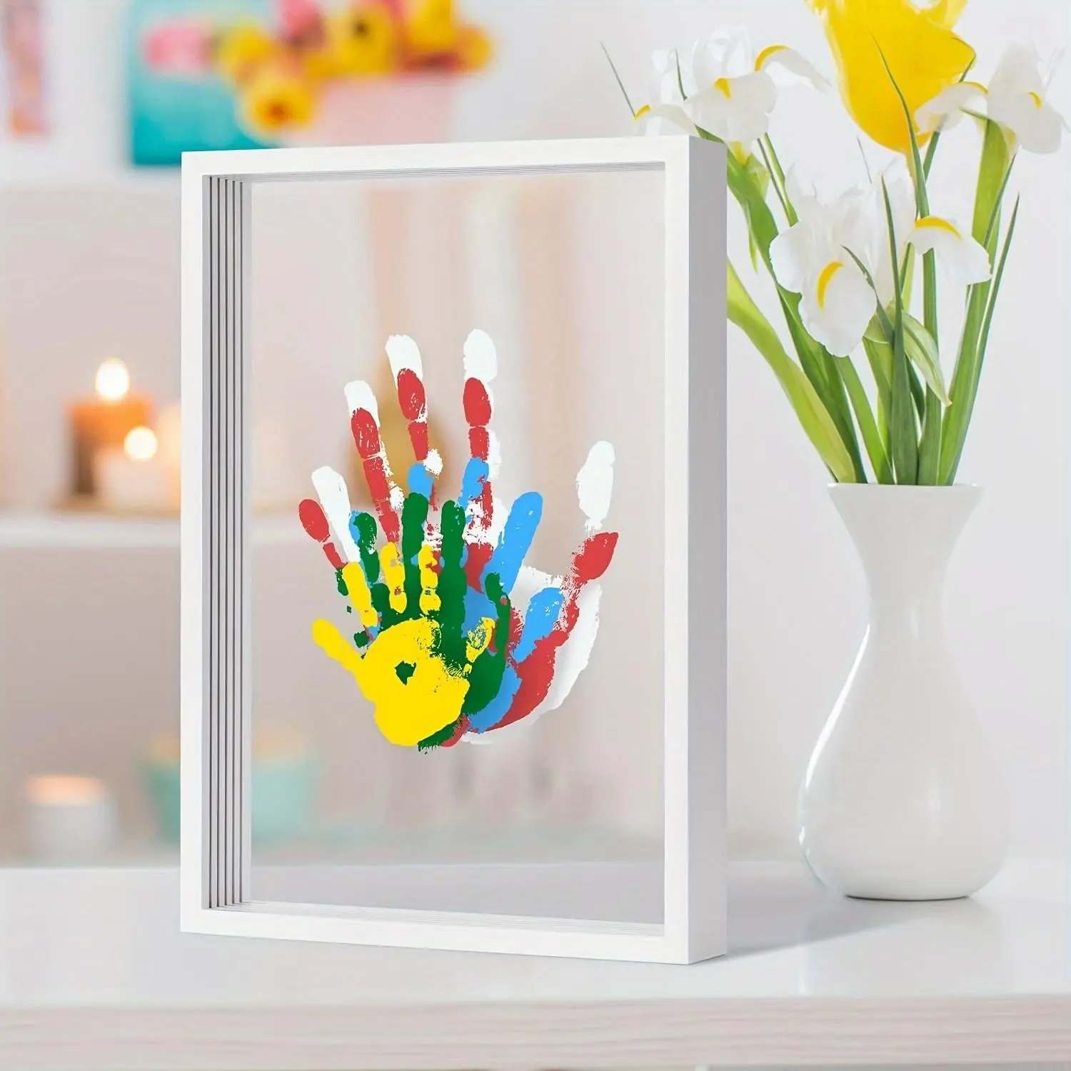 Thanksgiving/Cyber Monday/Christmas/New Year Gift 🎁 Family Handprint DIY Kit - Wooden Keepsake Frame with 6 Acrylic Paints for New Parents
