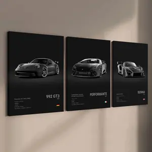 3-count wooden frame canvas, exquisite supercar art poster, Modern Cool Design, cool male bedroom car decoration pattern, car collector, suitable for living room, corridor, office, home wall decoration, ideal gift