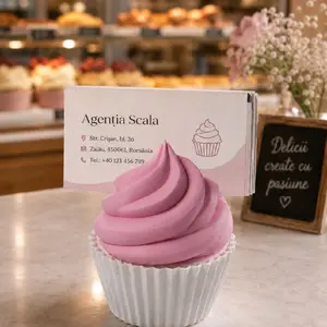 Purple Cupcake Business Card Holder for Bakers | Cute Bakery Desk Decor | Business Card Display Stand for Small Business Owners | Pastry Shop Counter Display