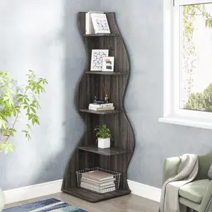 Tribesigns Corner Shelf, Modern 5-Tier Wall Corner Bookshelf, Stylish Corner Small Bookcase Storage Rack Plant Stand with Unique Shape for Living Room, Home Office, (1PC, Gray)