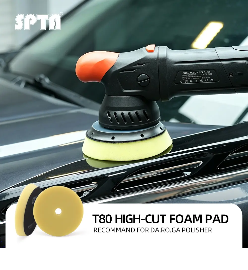 SPTA 3 Inch to 6 Inch T80 Intensive Cutting Swirl-Free Foam Polishing Pad For DA/RO/GA Car Buffer Polisher To Remove 1500/2000# sanding disc marks, swirl marks & heavy/medium oxidation