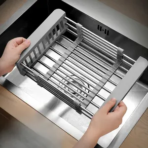 Stainless Steel Expandable Dish Drainer Rack, Space-Saving Striped Design, Ideal for Utensils and Cookware, Suitable for Sink and Countertop