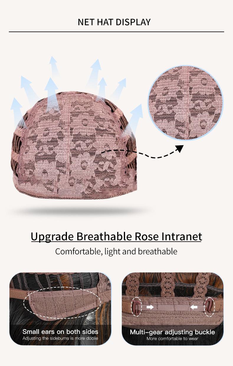 24 Inch Brown Balayage Highlight Long Wavy Wig with Curtain Bangs for Women Glueless Natural Looking Synthetic Heat Resistant Daily & Party Wear