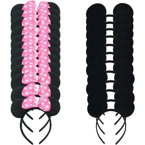 24Pcs Mouse Costume Deluxe Fabric Ears Headband Polka Dots Bow Hair Accessories Headwear Party Favors Decorations