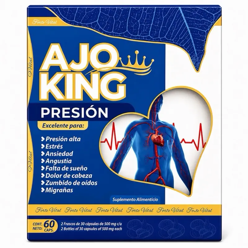 Ajo King Blood Pressure Support Capsules – Garlic Herbal Supplement for Heart Health, Circulation & Stress Relief – 60 Capsules