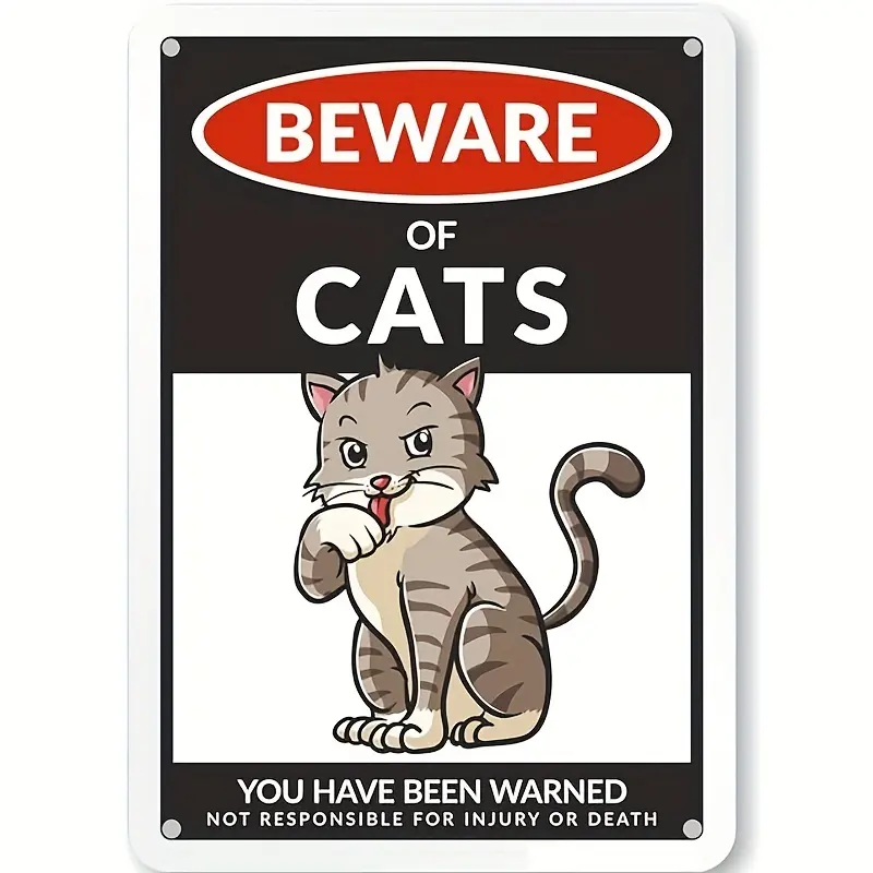 Beware of Cats Metal Warning Sign - Durable Iron Outdoor Entrance & Patio Decor - Cat Themed 12x8 Inch Sign for Gifts & Cafe Decoration